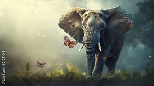 An elephant with a butterfly on its back