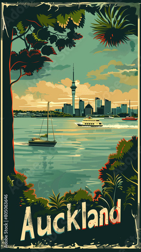 Auckland New Zealand retro poster