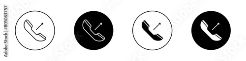 call outgoing icon set. outgoing call vector symbol in black filled and outlined style.