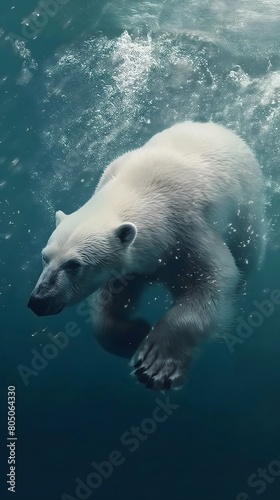 A polar bear diving, hyper realistic