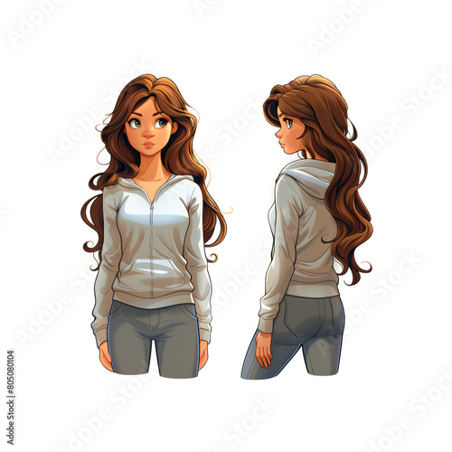 Girl With Long Hair Wearing Hoodie. Generative AI