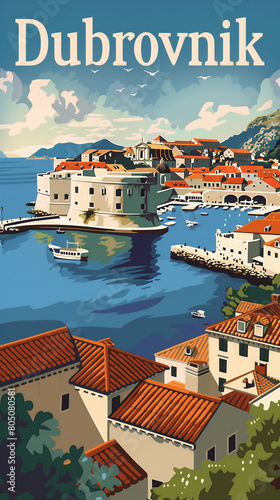Dubrovnik Croatia retro poster