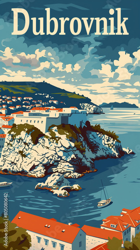 Dubrovnik Croatia retro poster