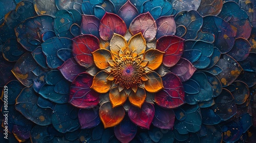 Bring the beauty of a traditional oil painting to life with a rear view mandala, showcasing rich texture and depth, enhancing the meditative and spiritual essence