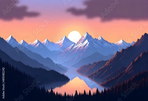 pixel art Serene mountain range at sunset majestic (2)