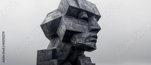 A large sculpture of a face made of stone