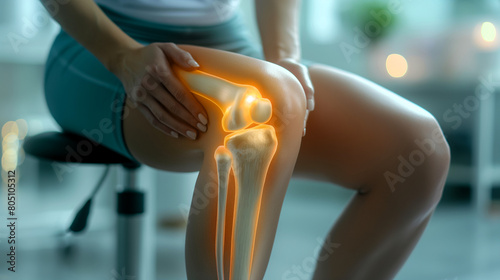 Knee pain for people aged 40 years and older can be caused by many reasons. If taken care of with dietary supplements or vitamins It will help relieve pain. generate ai illustration.