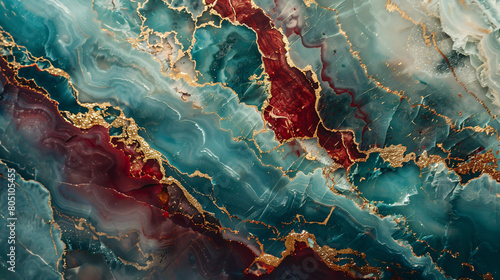 Close up of red and blue marble surface