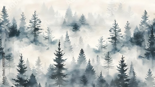 Contemporary misty forest design on white backdrop for textiles and home decor. Concept Misty Forest, Contemporary Design, Textiles, Home Decor, White Backdrop