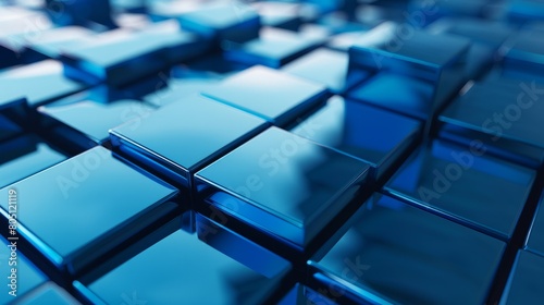 Innovative Tech Background with Perfectly Arranged Glossy Blocks. Blue, 3D Render. hyper realistic 