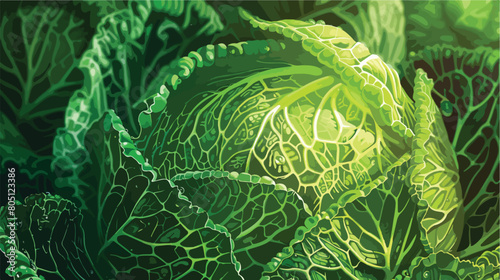Fresh savoy cabbage closeup Vector style vector desig