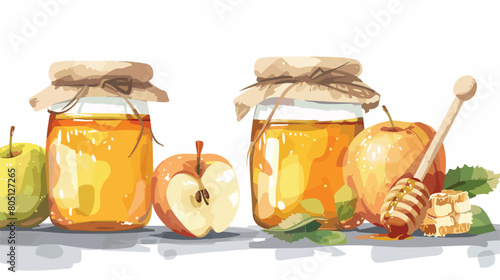 Jars of honey and apple for Rosh Hashanah celebration