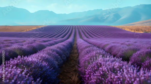Rows of lavender in a picturesque region shimmer under the sun