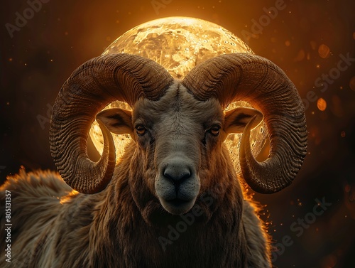 zodiac sign Aries on the background of the moon