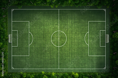 Soccer Grass Field with Chalk Lines, top view