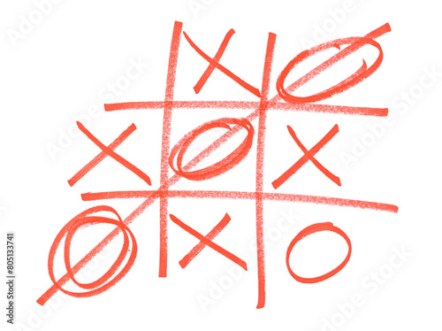 Tic tac toe XO game, red marker isolated on white, clipping path