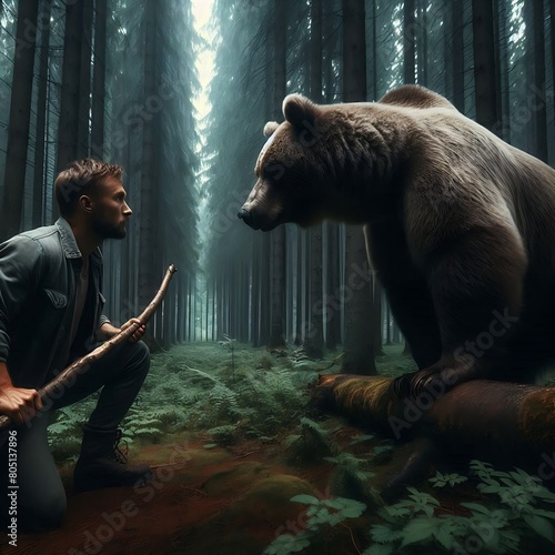 Man vs bear in the woods