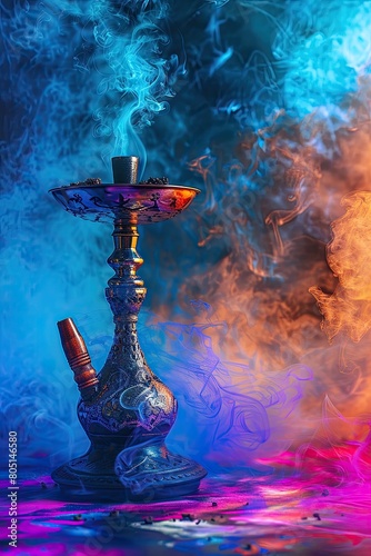 close-up of hookah bowl in colorful smoke