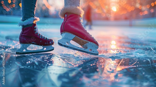 close-up of the girl's legs on the ice rink