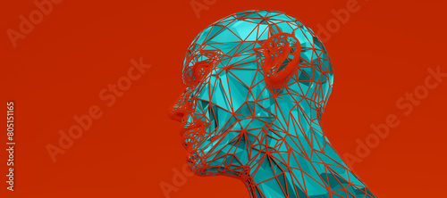 Abstract colorful head, android, 3d render