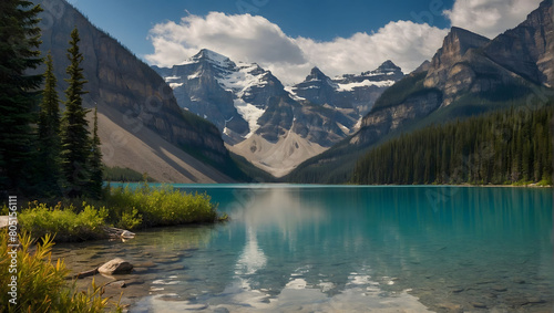 Tranquil Beauty, Lake Louise, Banff National Park, a Serene Haven of Natural Splendor.
