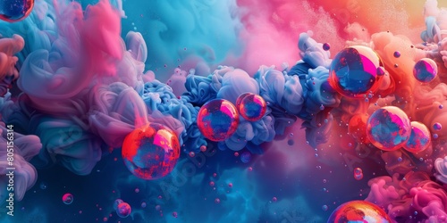 A colorful, abstract painting of smoke and bubbles
