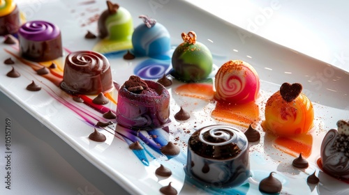 A decadent of colorful, artisanal chocolates 