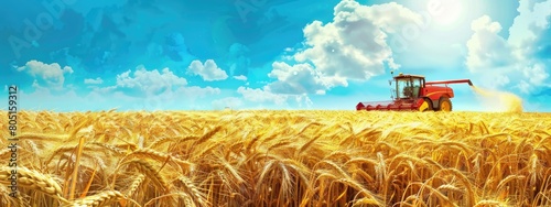 combine harvester harvests wheat