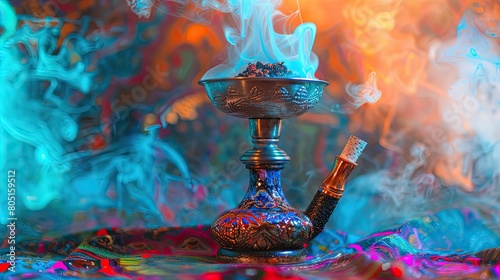 close-up of hookah bowl in colorful smoke
