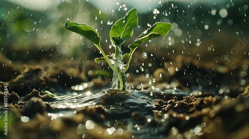 Advanced agricultural technology showcasing a precision irrigation system efficiently watering crops in a sustainable farm field to promote optimal plant growth and water conservation.