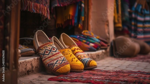 Moroccan babouche slippers on the floor in a street in Marrakech