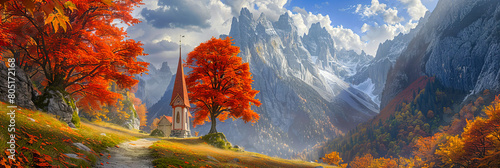 Autumn in the Dolomites, Scenic Mountain Church with Vibrant Fall Colors, Italian Alps Beauty