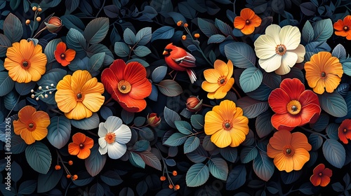 Botanical illustrations showcasing exotic flora and fauna