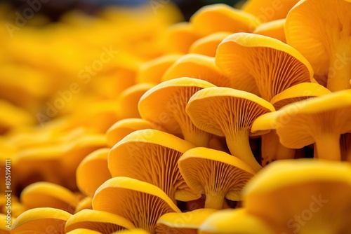 Bright Yellow macro fresh mushroom. Summer fungi. Generate Ai