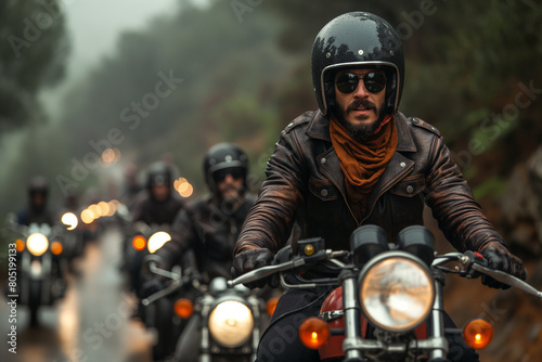 14. Vintage Motorcycle Rally: An energetic gathering of motorcyclists riding classic bikes, revving their engines as they set off on a scenic route to commemorate DiadoMotorista.