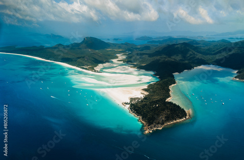 Whitehaven Beach and Hill inlet. Aerial Drone Shot. Whitsundays Queensland Australia, Airlie Beach.