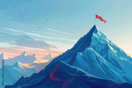 A majestic mountain peak with a flag waving on top. Perfect for patriotic and adventurous themes