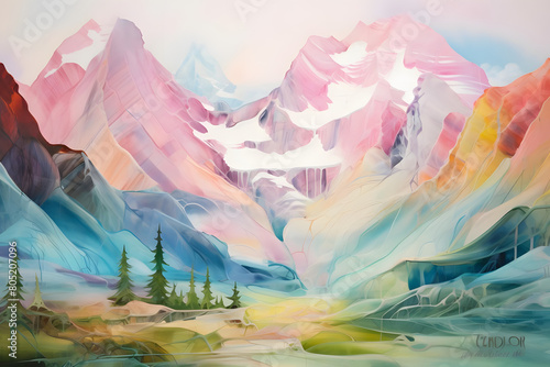 ethereal mountain nestled in farmhouse, abstract landscape art, painting background, wallpaper