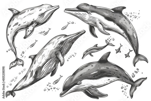 A group of dolphins swimming in the ocean. Perfect for marine wildlife concepts