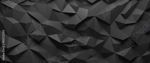 Abstract texture dark black gray grey background banner panorama long with 3d geometric triangular gradient shapes for website, business, print design template paper pattern ()