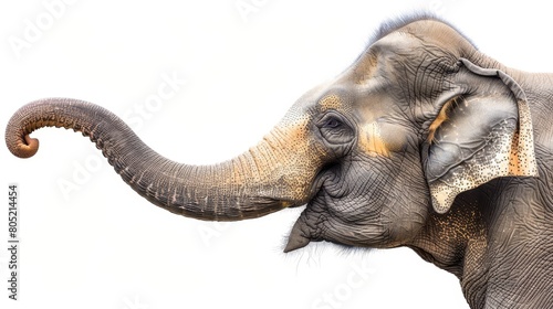  A close-up of an elephant lifting its trunk