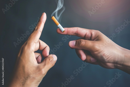 Hand refusing a offered cigarette making a healthy choice 