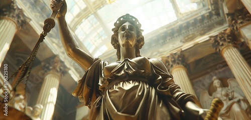 A striking image of a Themis statue standing tall, representing justice and the legal profession. 