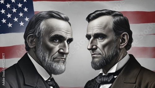 Charcoal illustration of a washington and lincoln portraits for presidents' day