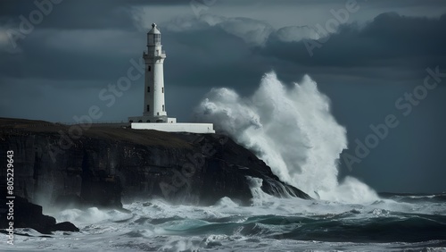 Storm waves over the Lighthouse in a cloudy day