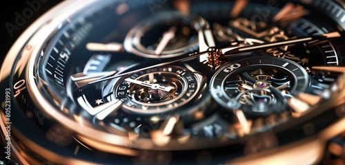 Detailed digital visualization capturing the elegance of a luxurious timepiece in a close-up shot. 