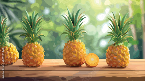 Tasty pineapples on wooden table style vector