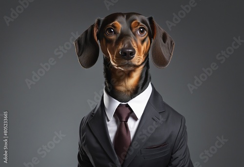 Portrait of a Dachshund dog dressed in a formal business suit,