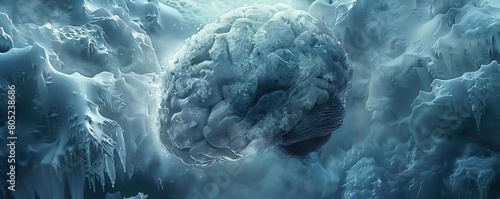 A brain held gently in a giant clawlike ice structure, symbolizing protection