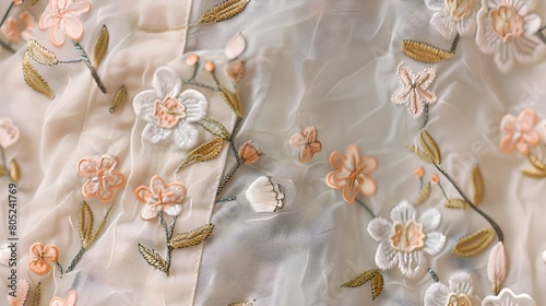 Elegant Floral Embroidery on Soft Textile with Detailed Needlework Design